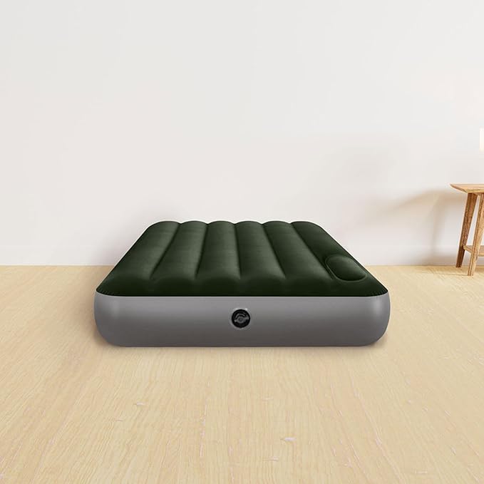 Intex 64761E Dura-Beam Standard Downy Air Mattress: Fiber-Tech – Twin Size – Built-in Foot Pump – 10in Bed Height – 300lb Weight Capacity
