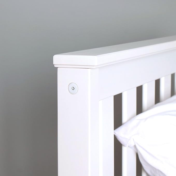 Plank+Beam Solid Wood Twin Bed Frame, Platform Bed with Headboard, White