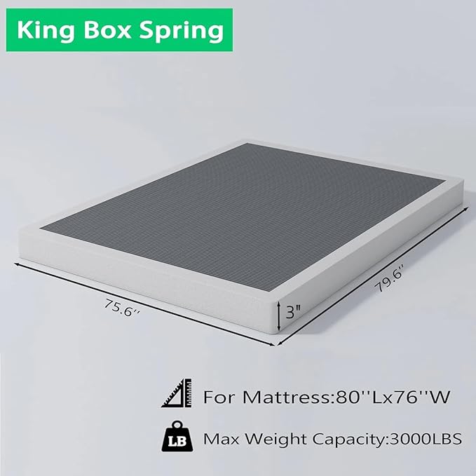 ALDRICH Low Profile Box Spring King Size,3 Inch Heavy Duty Metal Box Spring for King Bed,Mattress Foundation Non-Slip/No Noise/Easy Assembly (King)