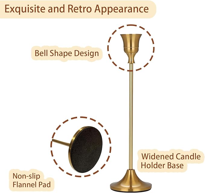 Candle Holder Brass Gold Candlestick Holders Set of 6, Metal Taper Candle Holders for Table Centerpiece Fits 3/4 inch Candles, Tall Candle Stands for Halloween Thanksgiving Christmas