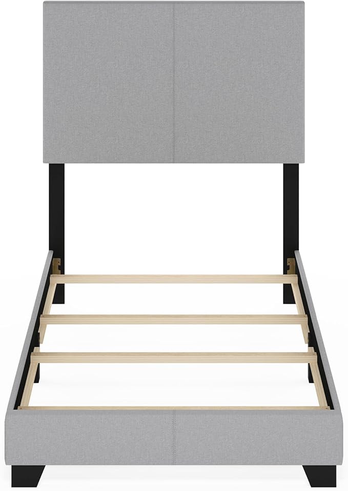 Furinno Pessac Fabric Upholstered Bed Frame with Wooden Slat Support, Twin XL, Glacier