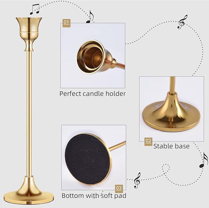 Candlestick Holders,Taper Candle Holder for Candlesticks Gold Brass Vintage Candle Stick Candle Holders Candelabra Candle Holder for Fireplace Party Dining Home
