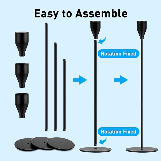 Black Candlestick Holder Set of 12 for Taper Candles, Decorative Candle Holders Bulk Candle Stick Holders Taper Candle Holders for Table Centerpiece Wedding Dinning Party Anniversary Home Decor