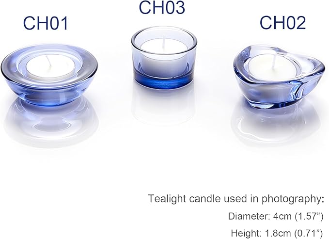 Blue Tealight Candle Holders - Set of 12, Round Chunky Glass Candle Holder, 3" Diameter - CH01 - Water Blue