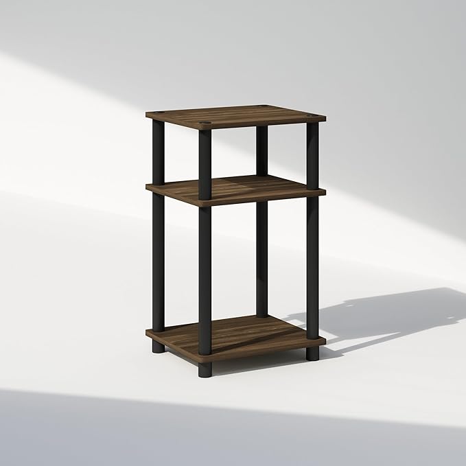 Furinno Just 3-Tier Turn-N-Tube Open Storage Nightstand, 1-Pack, Plastic Poles, Columbia Walnut/Black