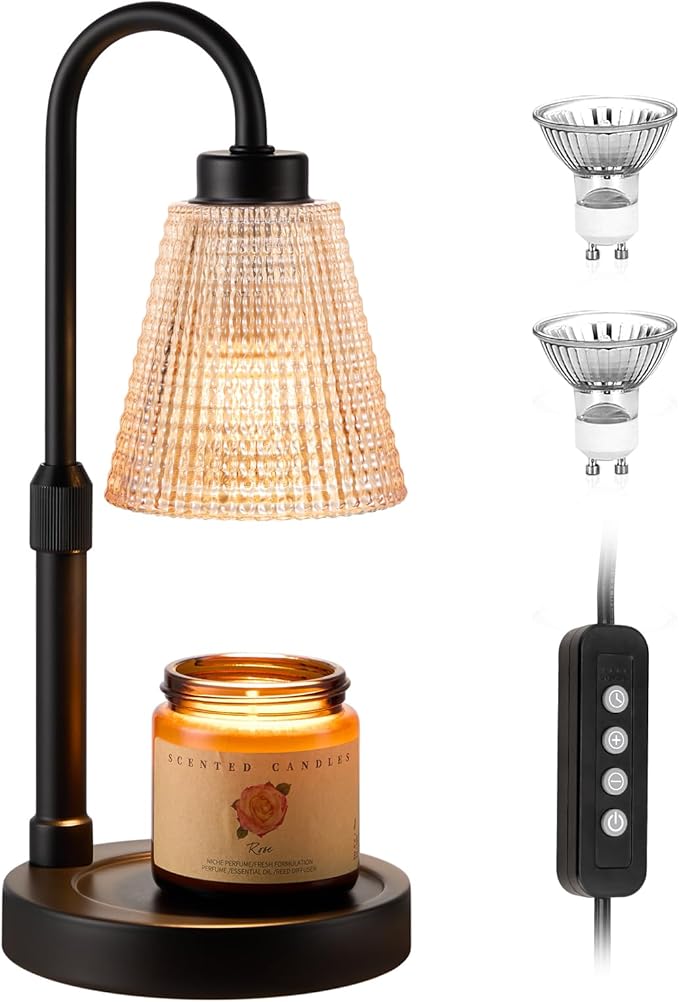Innqoo Amber Candle Warmer Lamp with Timer, Dimmable Candle Warmer for Jar Candles, Height Adjustable Wax Melts Warmer, Birthday Gifts for Women Mom, House Warming Gifts New Home Decor