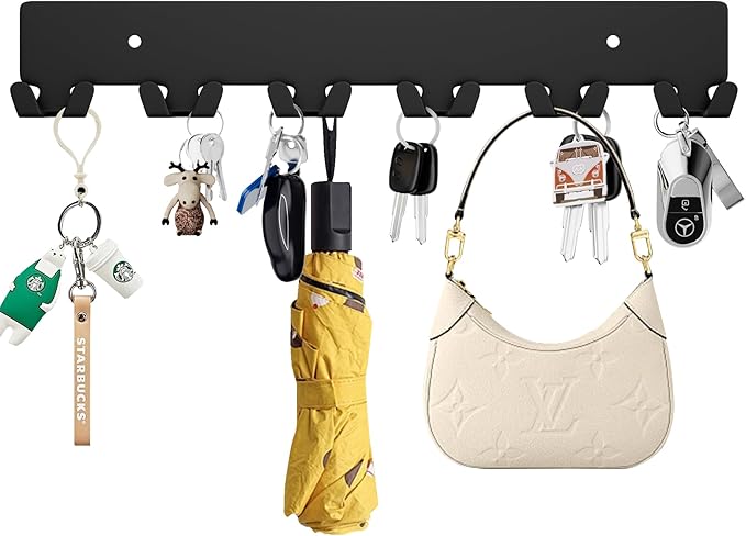 GTK Key Holder for Wall, Key Hooks with 12 Hooks, Wall Mounted Key Holder for Hallway, Self Adhesive Key Rack(Black)