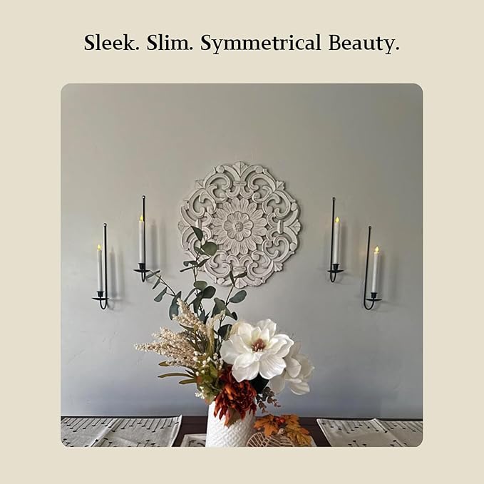 Black Wall Candle Holder Set of 4, Stylish Metal Wall Mount Candle Sconces, Modern Christmas Wall Decor for Living Room, Dining Room, Fireplace, and Farmhouse