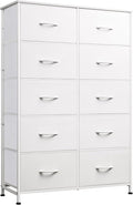 WLIVE Fabric Dresser for Bedroom with 10 Drawers, Tall Chest of Drawers, White Dressers Bedroom Furniture, Storage Organizer Unit with Bins for Closet, Hallway, Living Room, Entryway
