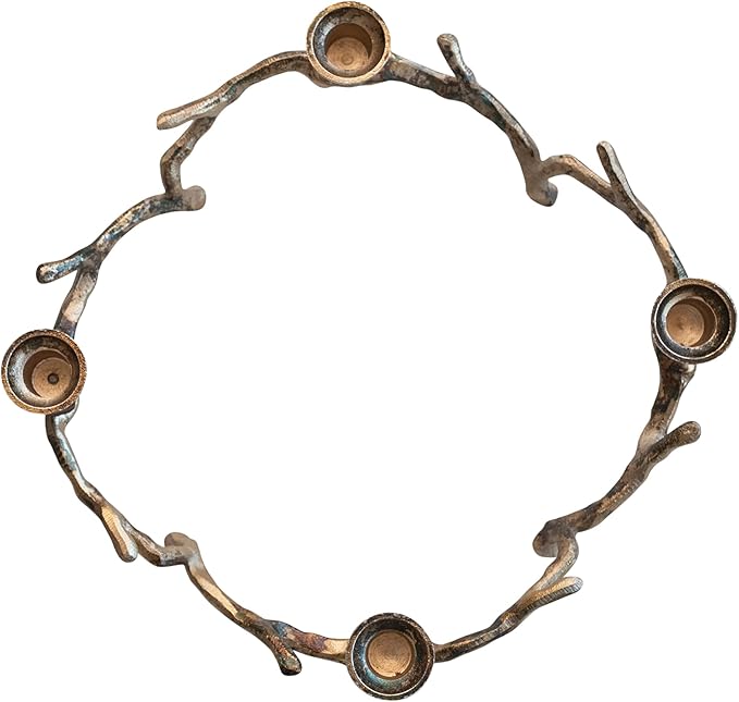 Creative Co-Op Aluminum Wreath Advent Taper Candleholder, Oxidized Antique Gold Finish
