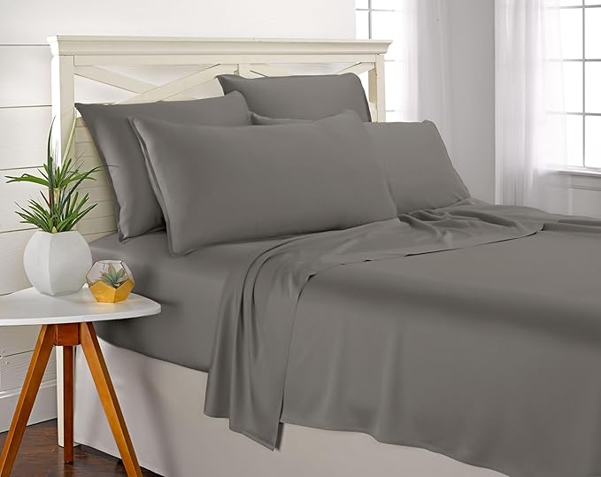 Full Sheets by Pure Bamboo, Genuine 100% Organic Viscose Derived from Bamboo Bed Sheet Set, Luxuriously Soft & Cooling, Double Stitching, Lifetime Quality Promise (Full, Graphite)