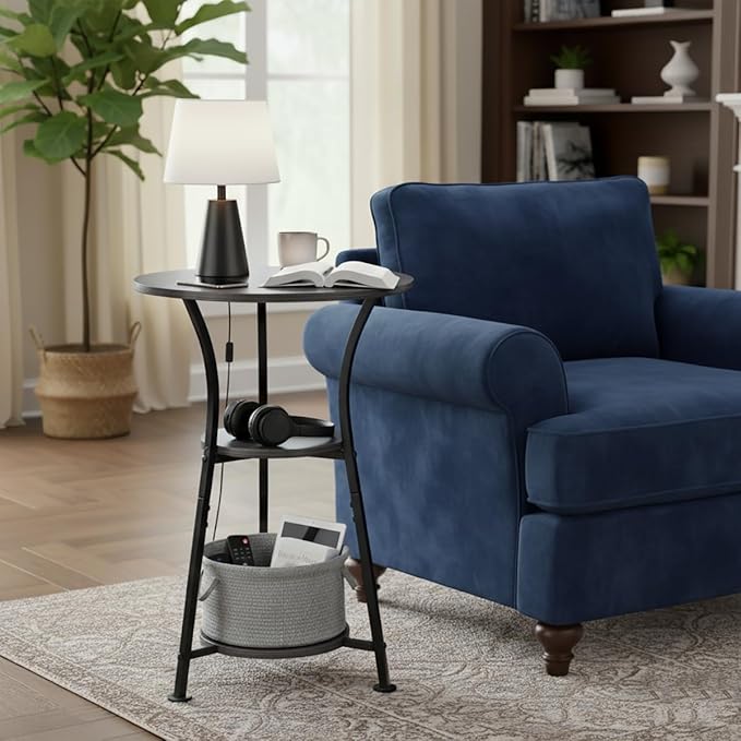 Dulcii Small Round End Table for Narrow and Small Space, 3-Tier Round Accent Couch Beside Table, Modern Side Table Corner Sofa Table Nightstand for Living Room Bedroom,Grey