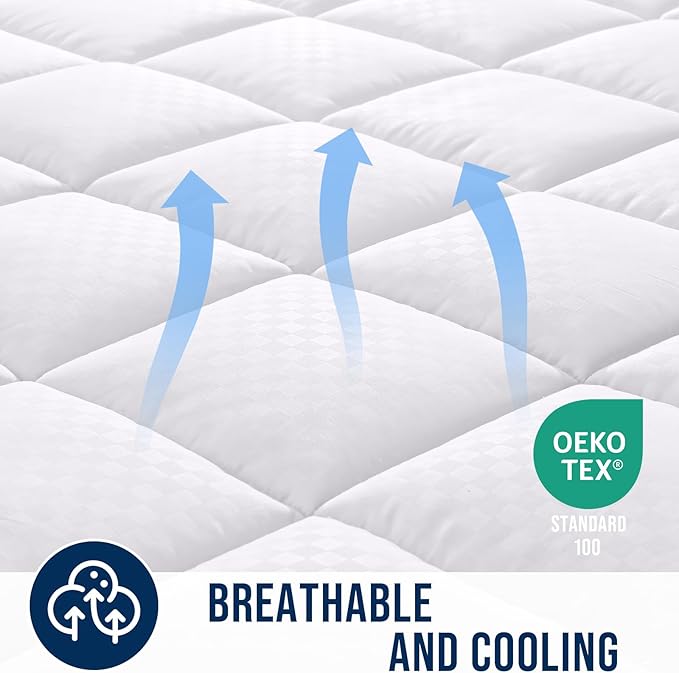 OLANLY Full Quilted Fitted Mattress Pad – Soft Pillow Top Mattress Topper, Down Alternative Fill, Cooling Comfort Breathable Mattress Cover, Machine Washable Deep Pocket Mattress Protector, White