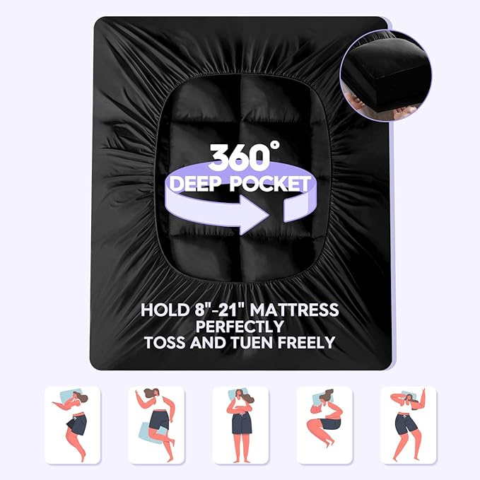 ABENE Mattress Topper Full for Back Pain Relief, Extra Thick Mattress Pad Pillowtop, Soft Mattress Protector Cover with 8"-21" Deep Pocket, Overfilled Down Alternative Filling (Black, Full)