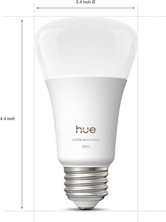Philips Hue Smart LED A19 Bulb, White & Color Ambiance, E26 Base, 7.2W, Full Spectrum Light 1000K-20000K, 810 Lumens, Dimmable, Works with Alexa, Google,& Apple Home,2pk