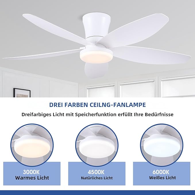 42" Ceiling Fans with Lights-Low Profile Ceiling Fan with Light and Remote/APP Control,Flush Mount,DC Reversible,LED Dimmable Modern Ceiling Fans for Bedroom,Indoor/Outdoor Patio Use(White)