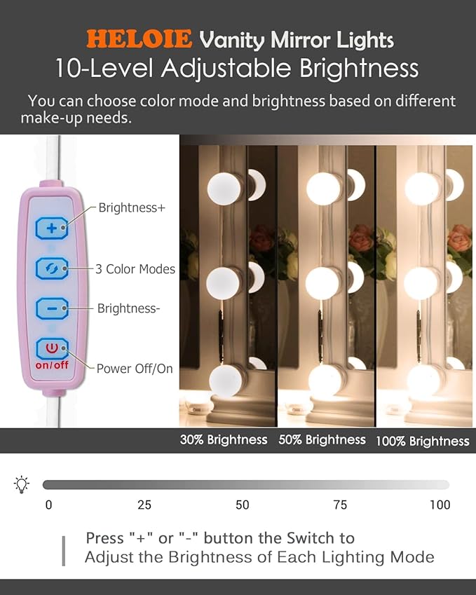 22.6ft Led Vanity Mirror Lights with 14 Dimmable Light Bulbs Makeup Vanity Lights for Big Long Mirror