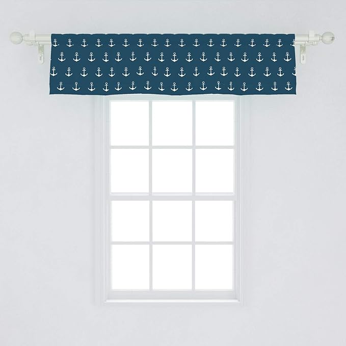 Ambesonne Anchor Window Valance, Nautical Pattern Classic Colors and Anchors Simplistic Design Sailor Ship Print, Curtain Valance for Kitchen Bedroom Decor with Rod Pocket, 54" X 12", Blue White