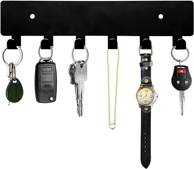 GTK Key Holder for Wall, Key Hooks with 6 Hooks, Wall Mounted Key Holder for Hallway, Self Adhesive Key Rack(Black)