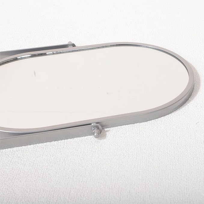 Bathroom Rectangle Desktop Makeup Mirror with Silver Metal Standing 180° Rotation Vanity Table Mirror Portable Cosmetic Mirror for Dressing Room Bedroom