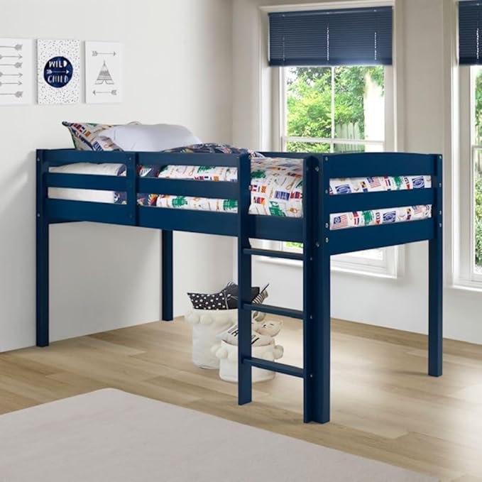 Camaflexi Tribeca Solid Wood Low Loft Bed Frame / 14 Wood Slats Support and 1 Center Support/No Box Spring Necessary/Easy Assembly/Twin - Blue