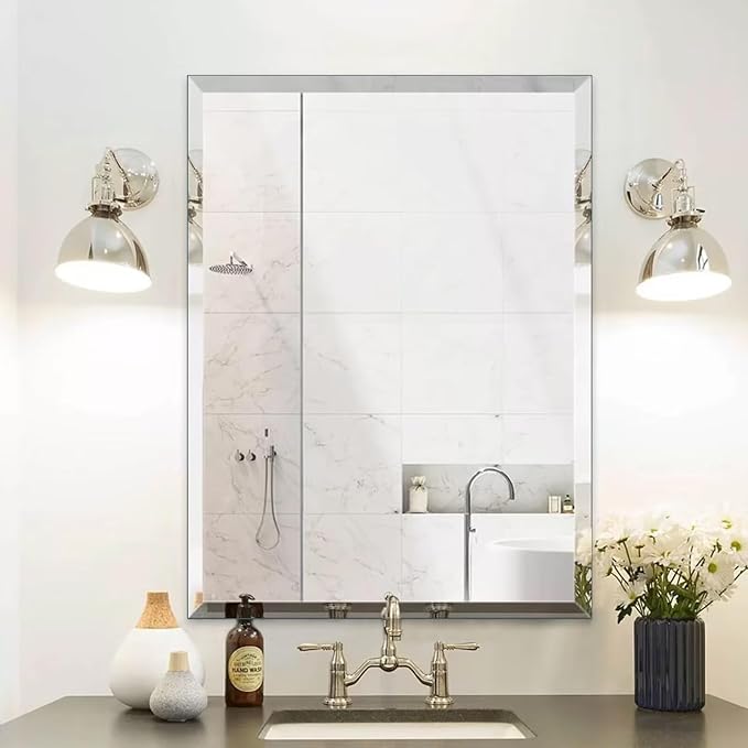 Frameless Mirror for Bathroom Vanity,12x24in Wall Mounted Mirrors for Over Sink Decorative Rectangular Frameless Mirror,With Polished Edge,Hangs Horizontally Or Vertically,Entryways,Room,Shatterproof