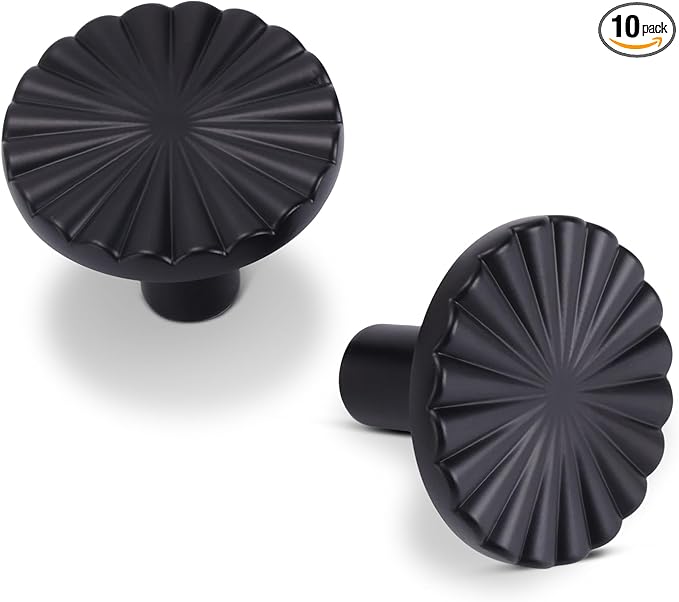 10 Pack Kitchen Cabinet Knobs Round Sunflower Dresser Knob Modern Drawer Hardware Cupboard Handles Furniture Knob for Bathroom Single Hole Knobs for Wardrobe Matte Black TYH-MB-K10
