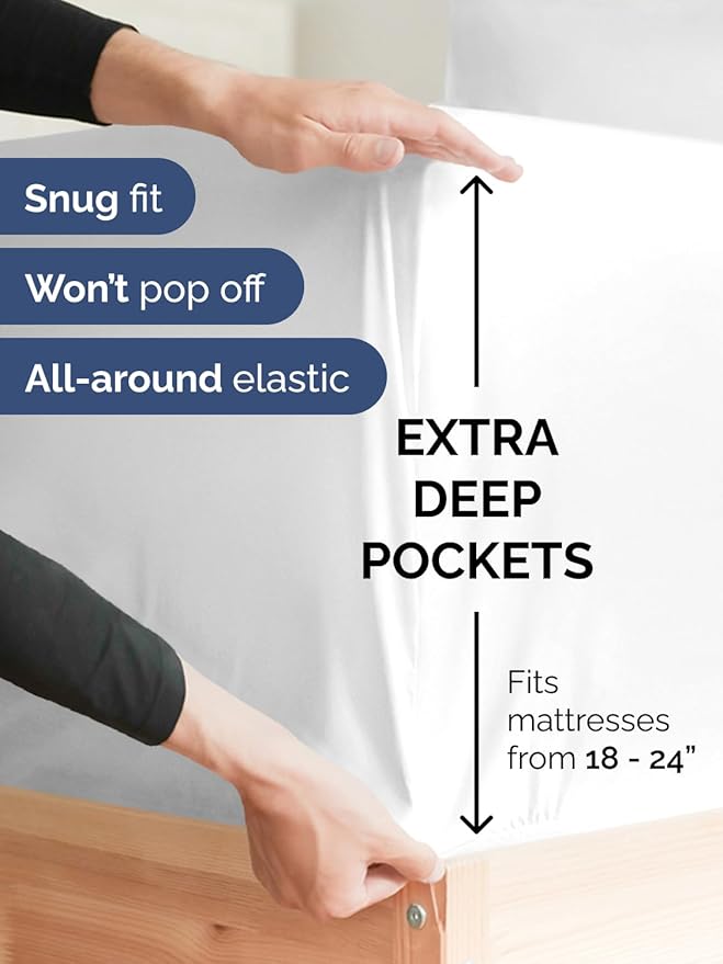 Extra Deep Queen Sheet Set - 6 Piece Breathable and Cooling Sheets - Hotel Luxury Bed Sheets Set - Easy & Secure Fit - Soft, Wrinkle Free and Comfy Sheets Set - White Sheet Set with Extra Deep Pockets