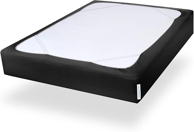 Box Spring Cover Twin Size, Alternates for Bed Skirt, Smooth and Elastic Woven Fabric Wrap Around 4 Sides of The Box Spring, Wrinkle & Fading Resistant, Washable, Dustproof, Black