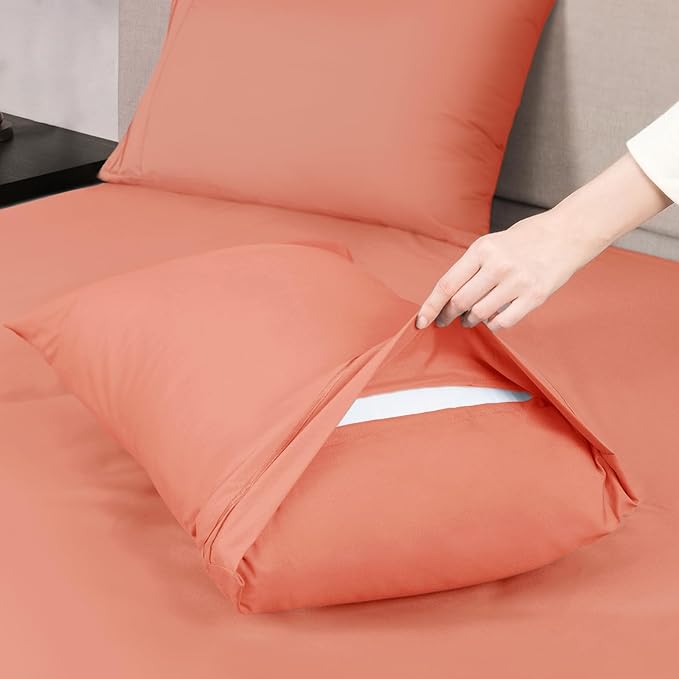 Mejoroom King Size Bed Sheet Set - Hotel Luxury 1800 Bedding Sheets & Pillowcases - 16" Deep Pocket Fitted Sheet, Soft, Breathable, Wrinkle & Fade Resistant - 4 Piece(King, Coral)