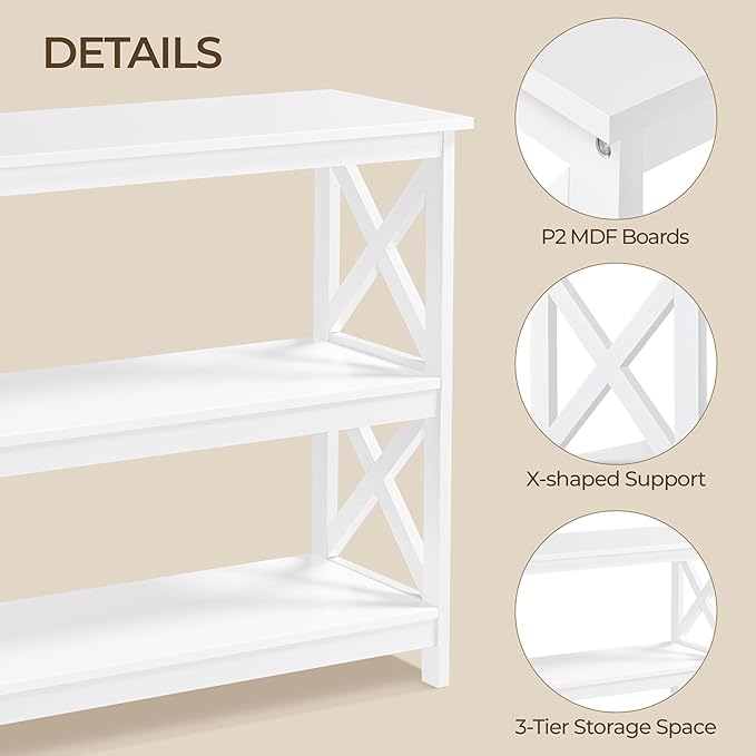 Yaheetech Console Table with 3 Storage Shelves, Entryway Table Sofa Side Table Narrow Long Bookshelf for Hallway Living Room, Accent Furniture, White