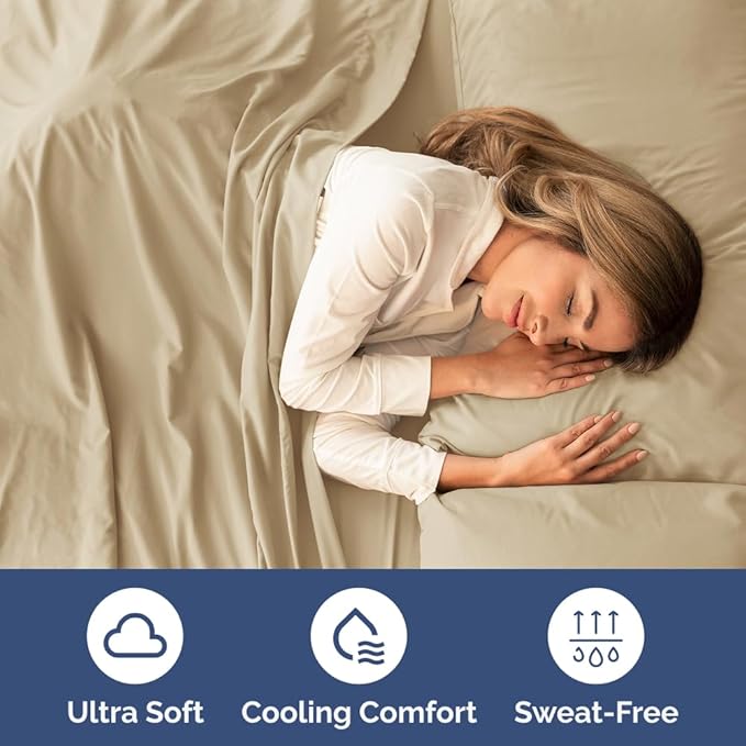 King Size 4 Piece Sheet Set - Comfy Breathable & Cooling Bed Sheets Set - Hotel Luxury Bedding for Women, Men, Kids, Teens, Boys & Girls - Deep Pockets, Ultra-Soft and Wrinkle Free - Oeko-Tex - Beige