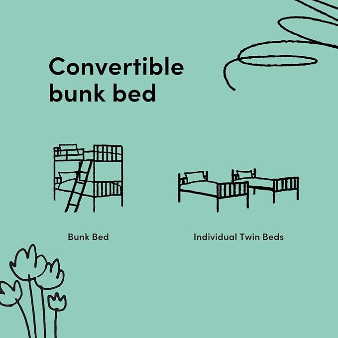 Storkcraft Long Horn Twin-Over-Twin Bunk Bed (White) - GREENGUARD Gold Certified, Converts to 2 Individual Twin Beds