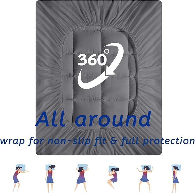 MATBEBY California King Mattress Topper, Extra Thick, Quilted Fitted, Breathable, Machine Washable, Deep Pocket, Dark Grey