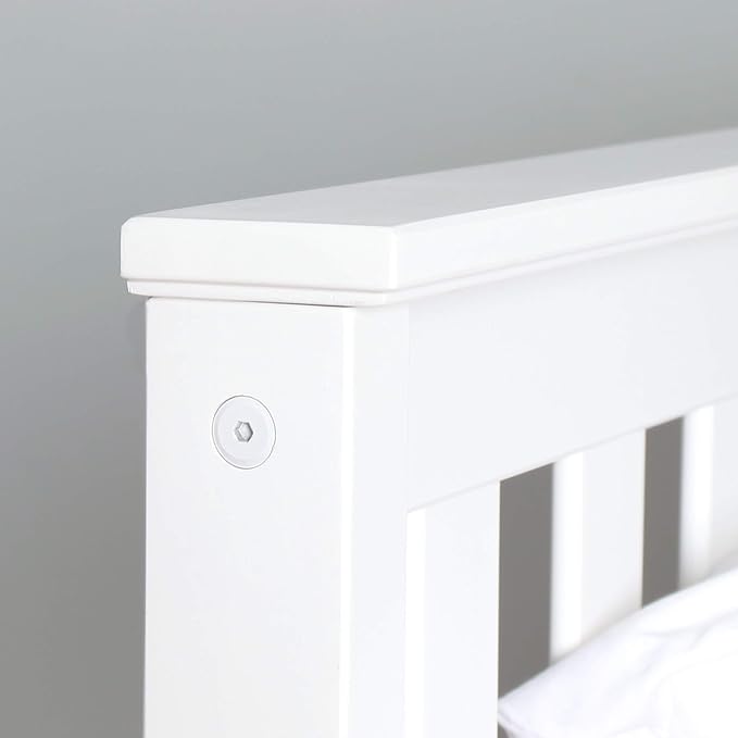 Max & Lily Queen Bed Frame with Slatted Headboard, Solid Wood Platform Bed for Kids, No Box Spring Needed, Easy Assembly, White
