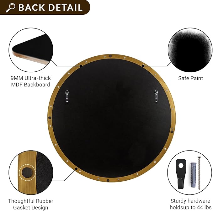 ANDY STAR Gold Round Mirror, Brushed Gold Round Bathroom Mirror, Brass Circle Mirror 32 inch, Modern Vanity Mirror in Stainless Steel Metal Frame for Home Decor, Entryway, Living Room