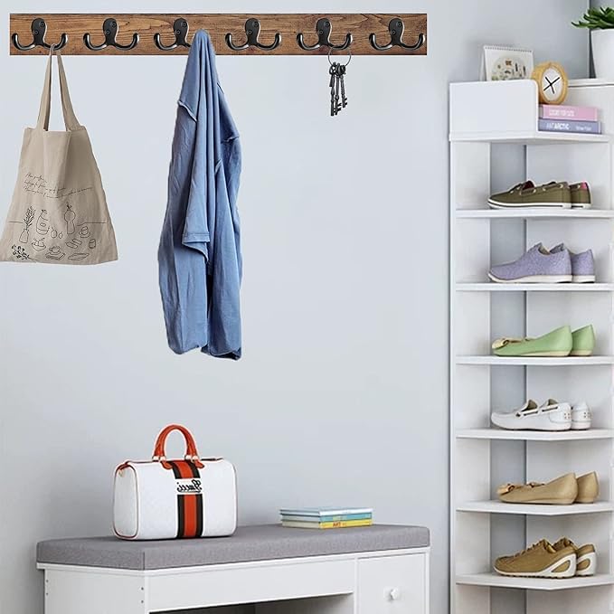 Coat Hooks Hardware,20 Pcs Wall Hooks Heavy Duty Hooks for Hanging Coats Double No Rust Hook Wall Mounted for Key, Towel, Bags, Cup, Hat (20pcs Black)