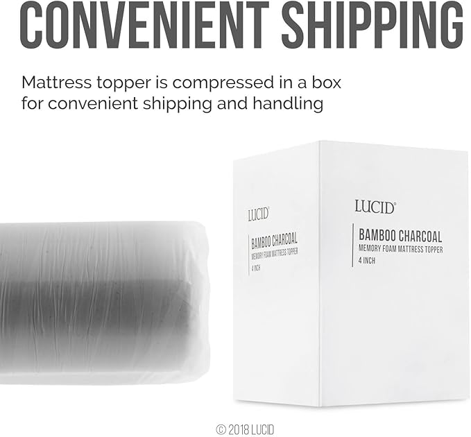 LUCID 4 Inch Bamboo Infused Memory Foam Mattress Topper - Queen Size – Cooling Ventilation – Pressure Relieving Bed Topper - Mattress Pad – CertiPur Certified