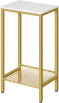 HOOBRO Tall Side Table, Industrial End Telephone Table with Adjustable Mesh Shelves, for Living Room, Bedroom, Entryway, Office, White and Gold DW03DH01