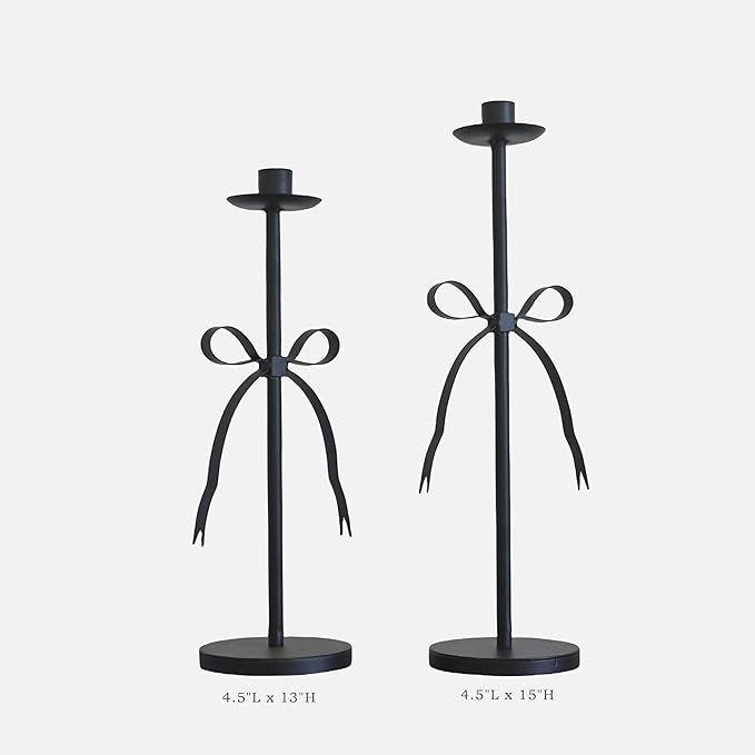 Black Taper Candle Holder Set of 2-Metal Bow Candle Sticks Holder Decor,Modern Tall Candle Holder,Decorative Candlesticks for Fireplace, Wedding, Holiday & Christmas