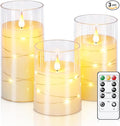 Homemory Flickering Flameless Candles with String Lights, Battery Operated Candles, Embedded String Lights LED Candles, Unbreakable Plexiglass Candle with Remote, Set of 3, Ivory White