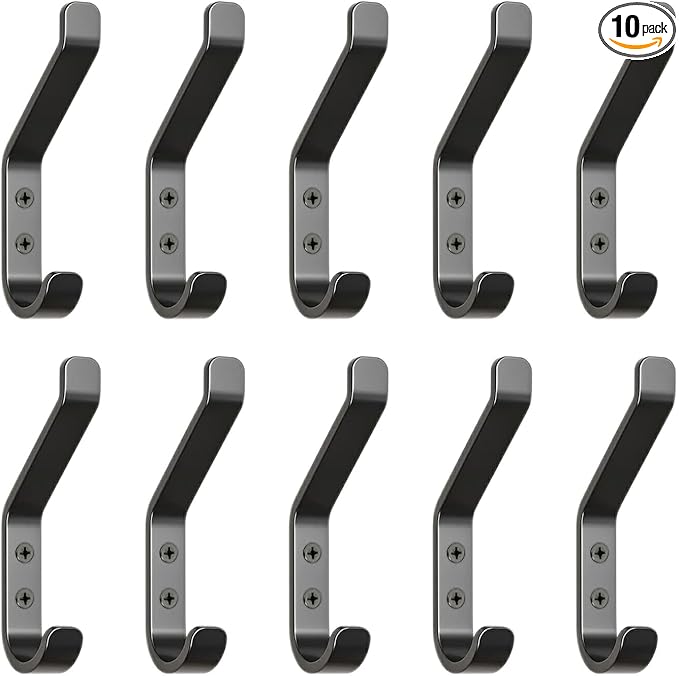 GlazieVault Coat Hooks Wall – Door Hooks (10 Pack) - Heavy Duty Wall Mounted - Premium Design Rust Free Hooks