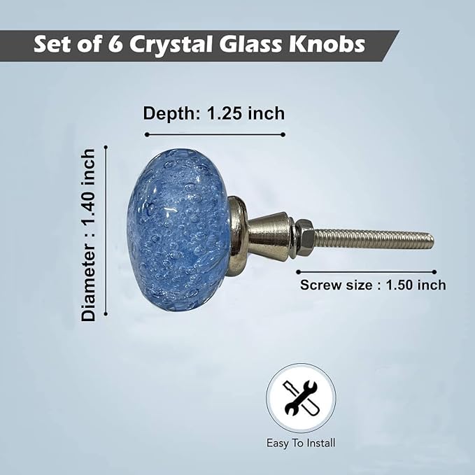 Perilla Home Set of 6 Crystal Knobs for Cabinet & Drawers Decorative Glass Knobs for Home Kitchen Cabinet Hardware Cupboard Glass Door Dresser Wardrobe and Drawer Pulls (Cola Water)