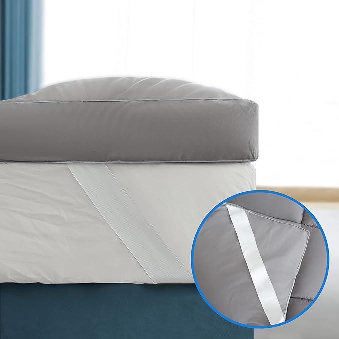 Marine Moon King Mattress Topper Cooling Extra Thick Plush Pillow Top Mattress Pad Hotel Quality Down Alternative for King Size Bed, Soft Bed Toppers for Back Pain, Grey