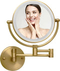 Antique Brass Rechargeable Wall Mounted Makeup Mirror Magnifying, 1X/10X Magnifying Mirror for Bathroom, 8 Inch 2 Sided 360 Swivel Extendable Arm Vanity Shaving Mirror for Bathroom