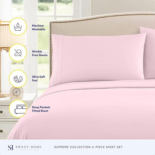1800 Supreme Collection - Breathable Luxury Sheets with Full Elastic & Secure Corner Straps - Extra Deep Pocket Bedding, Full, Pale Pink