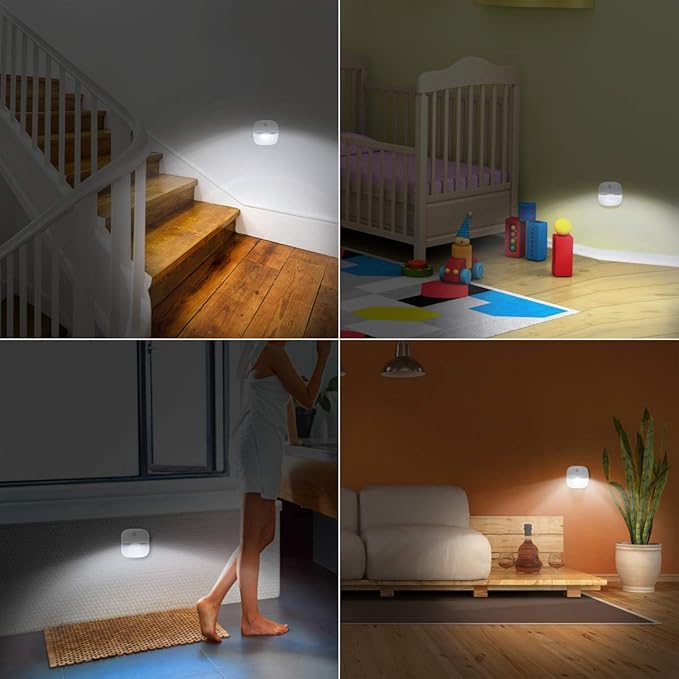 AMIR Upgraded Motion Sensor Light Indoor, Stair Lights Battery Operated, Cordless Stick-On LED Night Light for Closet, Hallway, Bathroom, Kitchen, Cabinet, Energy Efficient (White - Pack of 3)
