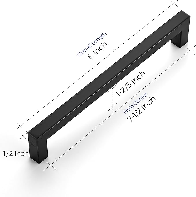 Ravinte 60 Pack 7-1/2 Inch Square Cabinet Handles - Matte Black Pulls for Kitchen Drawers and Cabinets - Hardware for Cupboards