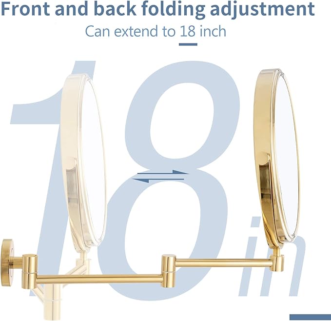 DOWRY 8-Inch Double-Sided Wall Mounted Makeup Mirror with 10x Magnification,14.4-Inch Extension,Gold Finish 1305J(8in,10x)