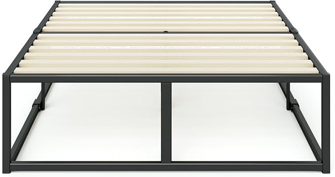 Zinus Joseph 18 Inch Platform Bed Frame, Wood Slat Support, No Box Spring Needed, Eco Friendly WonderBox(TM) Packaging, Easy Assembly, Black, King